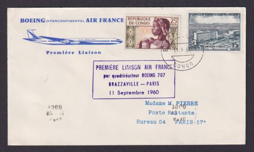 Flugpost Brief Air Mail Air France Boeing Intercontinental Erstflug Brazzaville