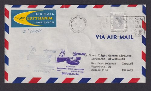 Asien Asia Flugpost Brief Air Mail Honogkong 65c Queen Elisabeth Erstflug Cairo