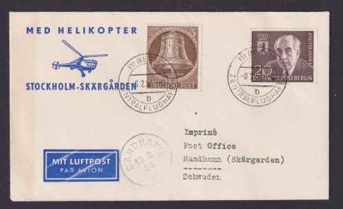 MED Helikopter Flugpost Brief Air Mail Berlin MIF Glocke + Reuter Berlin Sandham