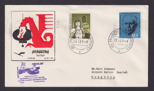 Flugpost Brief Air Mail Lufthansa Boeing 707 Erstflug Frankfurt Hongkong