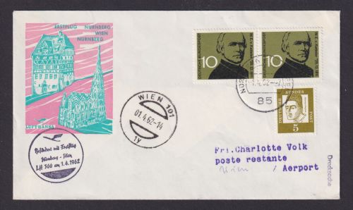 Flugpost Brief Air Mail Lufthansa Erstflug LH 300 Nürnberg Wien Österreich
