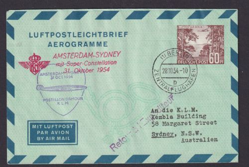 Berlin Flugpost Ganzsache Aerogramm seltene LF 6 Destination Berlin 600,-++
