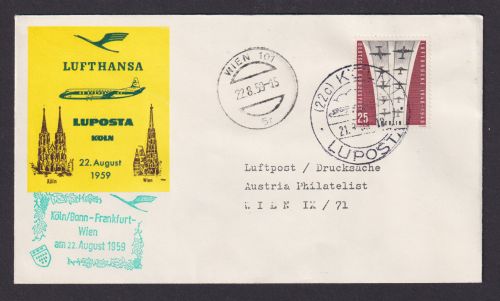 Flugpost Brief Air Mail Lufthansa LUPOSTA Philatelie Köln nach Wien Österreich