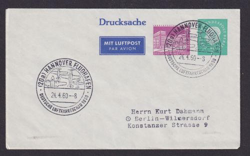 Flugpost Brief Air Mail Berlin Privatganzsache WST Bauten neben Heuss Hannover