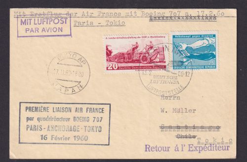 Flugpost Brief Air Mail Air France Boeing 707 Paris Anschorage Alaska Tokio