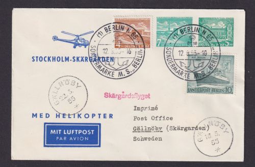 Helikopter Flugpost Brief Air Mail Berlin Privatganzsache 2 WST Bauten + ZuF