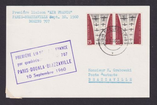 Flugpost Brief Air Mail Air France Paris Brazzaville Paar Berlin Freudenstadt
