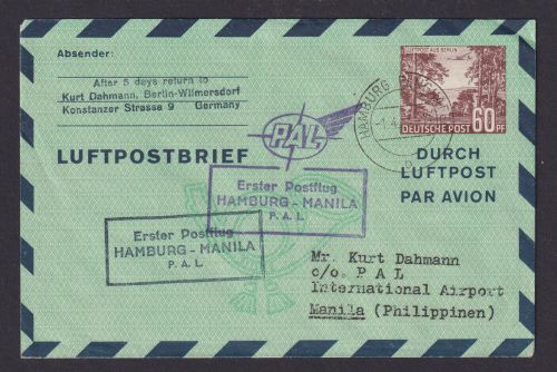 Flugpost Brief Air Mail Berlin Ganzsache schöne Destination 1. Postflug Hamburg