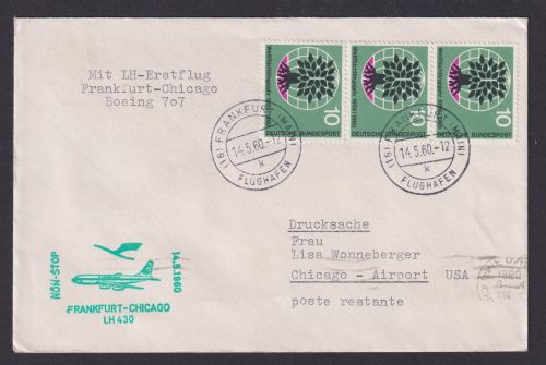 Flugpost Brief Air Mail Bund MEF 326 Lufthansa Erstflug Boeing 707 Frankfurt