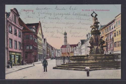 Ansichtskarte Augsburg Bayern St. Ulrich Herkulesbrunnen n. Apolda Thüringern