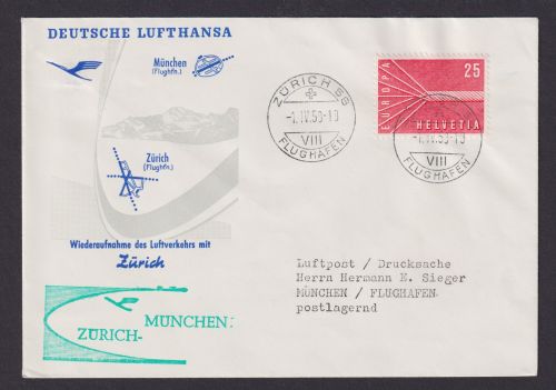 Flugpost Brief Air Mail Schweiz Zürich München Deutschland 1958