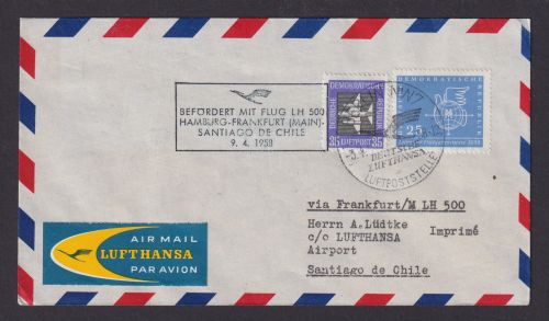 Flugpost Brief Air Mail DDR Berlin Frankfurt Santiago de Chile Lufthansa 1958