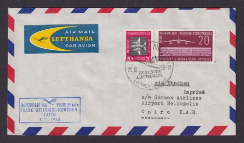 Flugpost Brief Air Mail DDR Berlin Frankfurt München Kairo Ägypten 1958