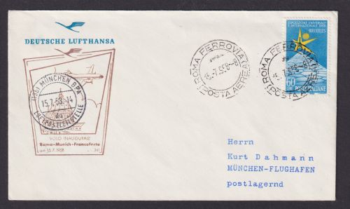 Flugpost Brief Air Mail Italien Europa Rom München Frankfurt Deutschland 1958