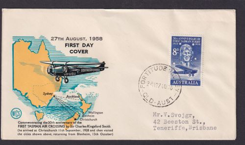 Flugpost Brief Air Mail Australien 284 Erinnerung 1. Tasman See Flug Sir Charles