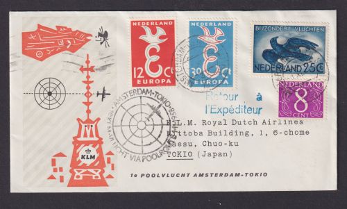 Nordpol Flugpost Brief Air Mail KLM Amsterdam Niederlande Erstflug Tokio Japan