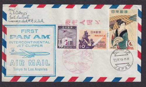 Flugpost Brief Air Mail Pan Am Jet Clipper Erstflug Tokio Japan Los Angeles USA