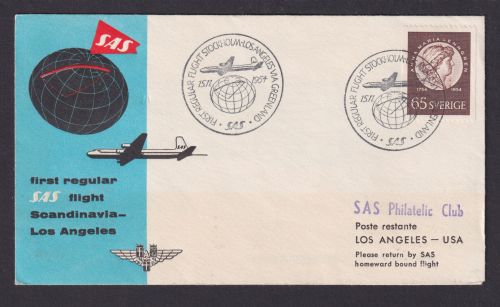 Flugpost Brief Air Mail SAS Erstflug Stockholm Schweden Los Angeles USA