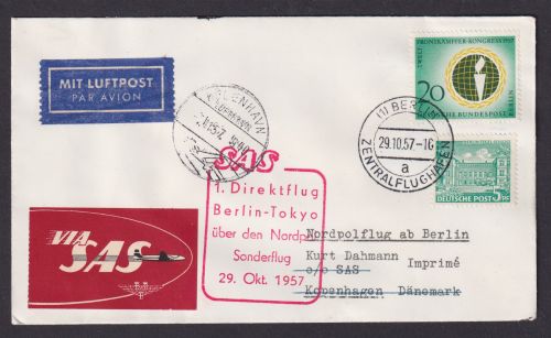 Flugpost Brief Air Mail SAS Direktflug Berlin Tokio Japan Nordpol Sonderflug