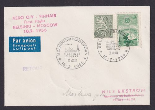 Flugpost Air Mail Aero O/Y Finnair Finnland Erstflug Helsinki Moskau Sojetunion