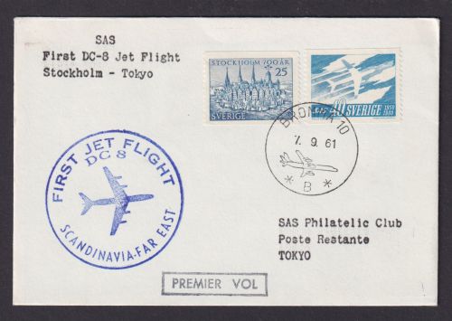 Flugpost Brief Air Mail SAS Erstflug DC 8 Jet Stockholm Schweden Tokio Japan ab