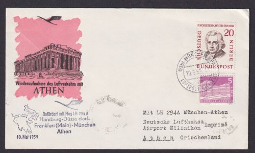 Flugpost Brief Air Mail Berlin Bauten Lufthansa LH 194 A München BPA Athen