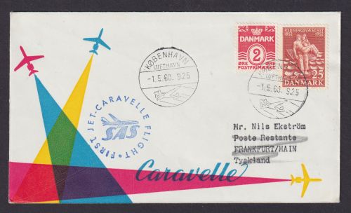 Flugpost Brief Air Mail Dänemark Erstflug Jet Caravelle Kopenhagen Frankfurt