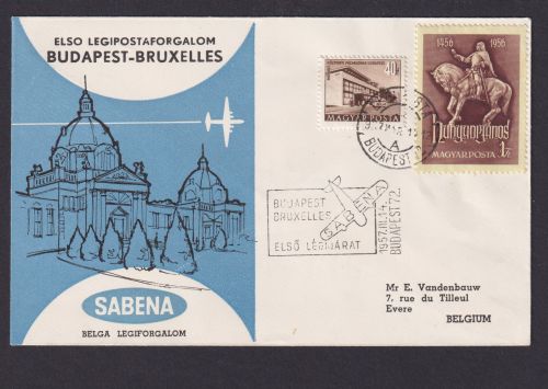 Flugpost Brief Air Mail Ungarn Sabena Budapest Brüssel Belgien sehr schönes