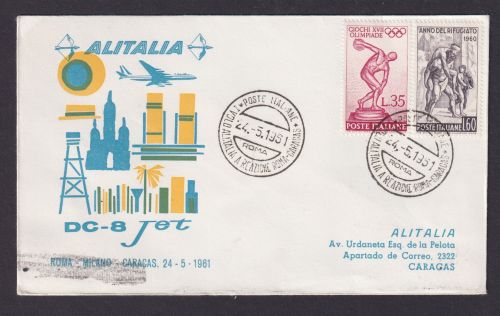 Flugpost Brief Air Mail Italien Alitalia DC 8 Jet Rom Mailand Caracas Venezuela