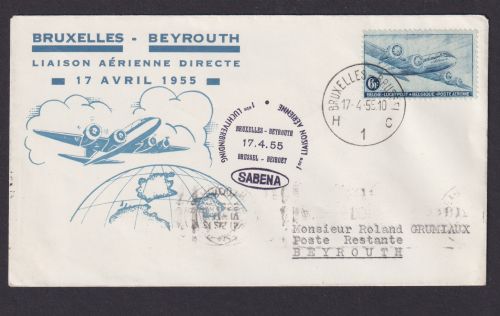 Flugpost Brief Air Mail Sabena toller Umschlag Weltkugel Globus Brüssel Beirut
