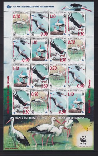 Bosnien Herzegowina 132-135 Naturschutz Tiere Vögel Weißstorch selt. Kleinbogen