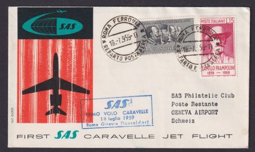 Flugpost Brief Air Mail SAS Italien Caravelle Jet Flight Rom Genf Schweiz schöne