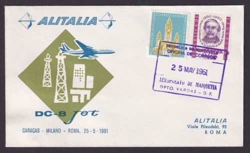 Flugpost Brief Air Mail Alitalia DC 8 Jet Caracas Venezuela Milano Roma