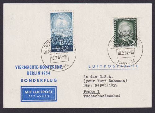 Flugpost Brief Air Mail DDR Sonderflug Berlin Viermächts Konferenz Politik Prag
