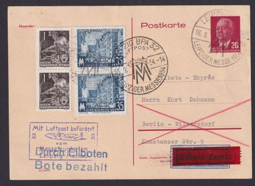 Flugpost Brief Air Mail DDR Ganzsache K1 Leipzig BPA 32 Messe ab Mockau nach
