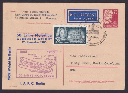 DDR Privatganzsache Käthe Kollwitz Flugpost Brief Air Mail extrem selten mit