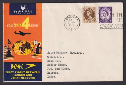 Flugpost Brief Air Mail Grossbritannien BOAC COMET 4 JETLINER Welkugel Nairobi