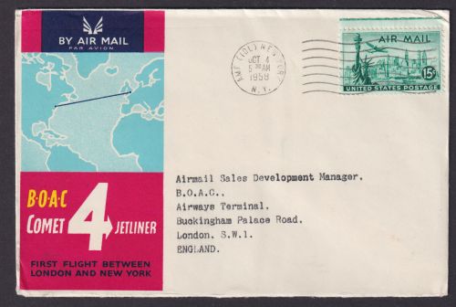 Flugpost Brief Air Mail USA B.O.A.C. Comet 4 Jetliner Flugzeug New York London