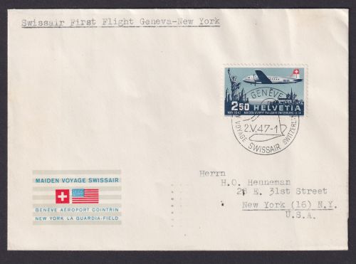 Flugpost Brief Air Mail Schweiz EF 479 Erstflug Swissair FDC KatWert 60,00