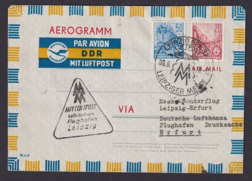 Flugpost Brief Air Mail DDR Privatganzsache Aerogramm +ZuF Lufthansa Leipzig BPA