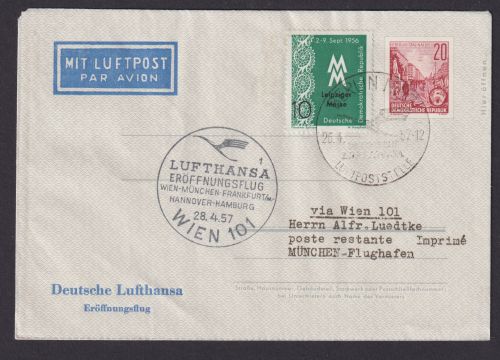 Flugpost Brief Air Mail DDR Privatganzsache Faltbrief mit Eindruck Lufthansa +