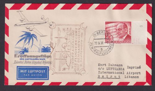 Flugpost Brief Airmail Berlin Lufthansa Eröffnung Istambul Beirut Bagdad Teheren