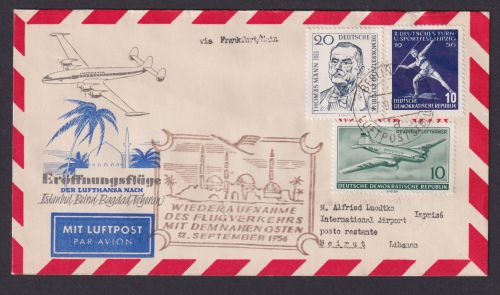Flugpost Brief Airmail DDR Zuleitung Lufthansa Wiederaufnahme Naher Osten Libanon