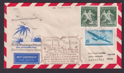 Flugpost Brief Air Mail DDR Zuleitung Wiederaufnahme Naher Osten 1956 Bagdad Teheran