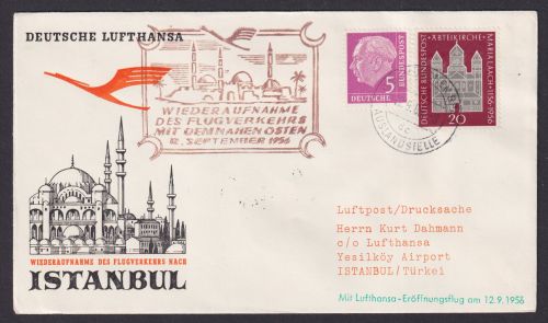 Flugpost Brief Air Mail Bundesrepublik Heuss Yesilköy Airport Türkei Lufthansa 1956