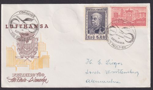 Flugpost Brief Air Mail Luftahnsa Sao Paulo brasilein nach Lorch Württemberg