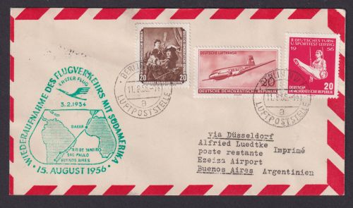 Flugpost Brief Air Mail Lufthansa Wiederaufnahme Südamerika DDR Zuleitung Buenos