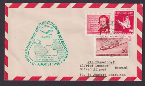 Flugpost Brief Air Mail Lufthansa wiederaufnahme Südamerika DDR Zuleitung
