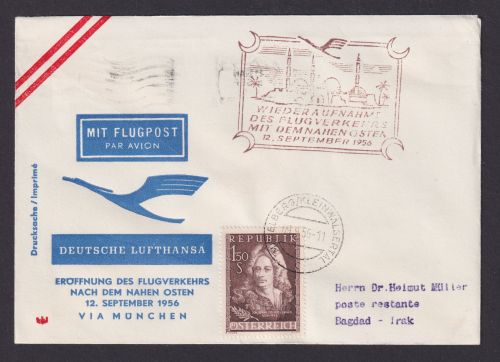 Flugpost Brief Air Mail Lufthansa Österreich Wiideraufnahme Naher Osten Bagdad