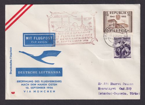Flugpost Brief Air Mail Lufthansa Österrein via München Naher Osten Istanbul